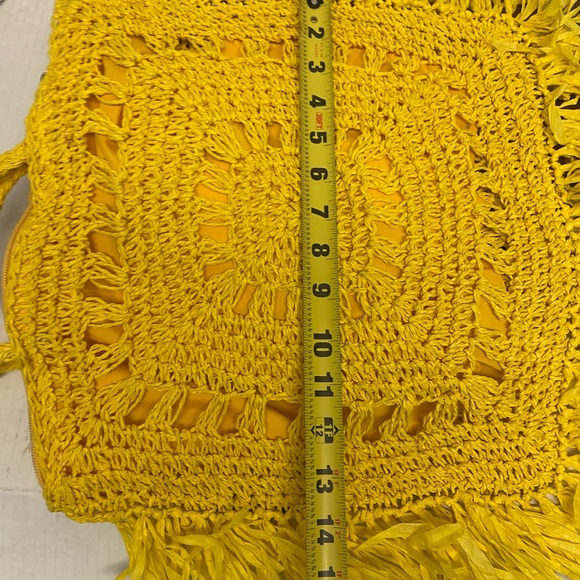 MW Most Wanted Yellow Woven Macrame Raffia Tote bag - Picture 6 of 8